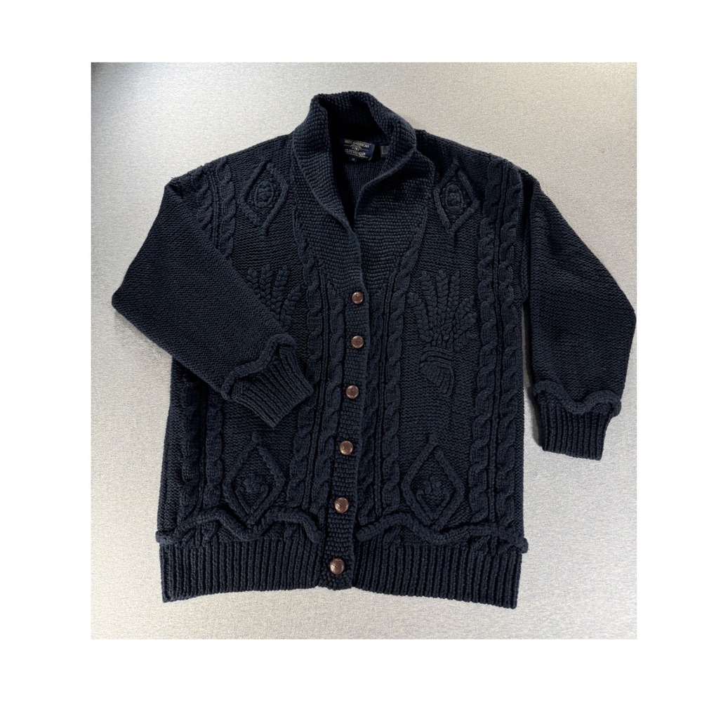 Vintage Best American Clothing Co Navy Cable Knit Cardigan Wool Blend Medium